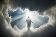 Jesus Christ ascending to heaven, bright light sky, resurrection, AI-generated