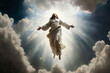 Jesus Christ ascending to heaven, bright light sky, resurrection, easter, AI-generated