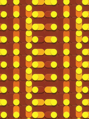 Fototapete - Yellow-orange geometric background of stylized clocks showing different times. 3d rendering digital illustration