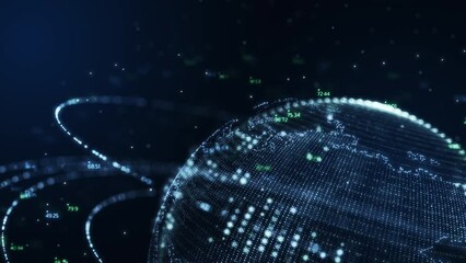 Aufkleber - planet earth world map rotating motion graphic, future technology business concept