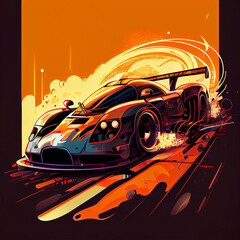 Wall Mural - Powerful car, race, motor, sports, illustration, cartoon, speed