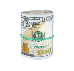 Wall Mural - One hundred dollar roll with rubber isolated on transparent background, business concept