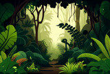 Green jungle landscape background banner illustration.