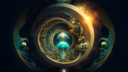 Wall Mural - fifth dimension fantastic cosmic visualisation, neural network generated art