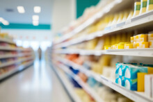 Supermarket Shelves, Full Of Products, Defocused Background