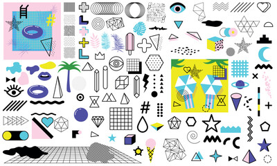 memphis style design elements set. collection of geometric elements for patterns. retro 80's collect