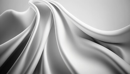 Wall Mural - a black and white photo of a flowing white fabric on a gray background with a soft, flowing fabric in the center of the image. generative ai