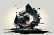 Shattered rubble, charred remains, acrid smoke - the aftermath of an explosion;, concept, AI generation.