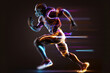 © ink drop - American football player with bright glowing abstract lines. Generative ai
