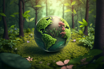 world environment and earth day concept with glass globe and eco friendly enviroment