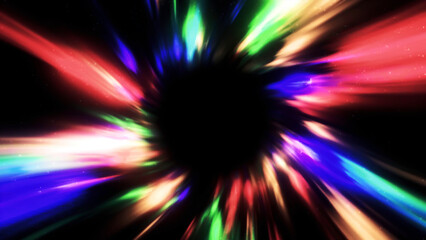 Wall Mural - colorful luminous flow in space. motion. colorful spots move in stream on black background. colorful