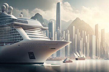 Wall Mural - Super huge cruise ship. Generative AI.