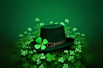 green hat on a green background, design and place for text, St. Patrick's Day