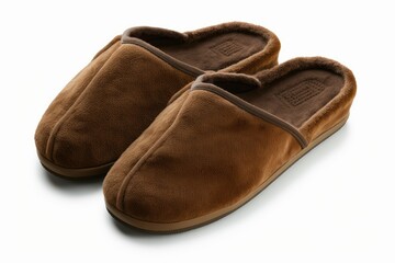 Brown home slippers isolated on white background. (clipping path). Generative AI