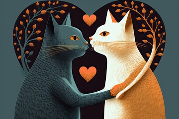  Illustration of two cats loving each other, generative ai