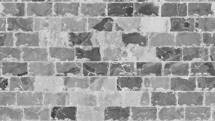 Destroyed black and white wall brick texture on isolated background. Material grunged rocks textured.