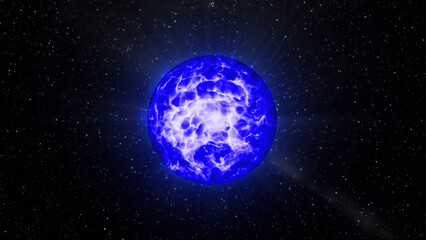 Wall Mural - yellow and purple magic ball in space. motion.the brilliant chasing light inside the circle in the a