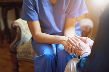 Poster - Committed to comfort and care. Shot of a resident being consoled by a nurse in a retirement home.