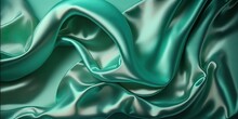 Elegant Teal Silk Satin With Soft Folds, Perfect For Web Banner Or Flat Lay Table Design Suitable For Festive Occasions, Generative AI