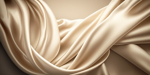 light brown silk satin fabric, draped with soft folds vintage style background for design, with pano