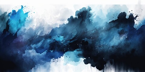 Dark blue abstract watercolor art with design space available, Generative AI