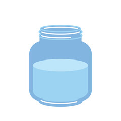 Glass jar with water. Kitchen utensil fo measuring products and ingredients, cooking and preparation. Milk or other liquid. Lemonade, soda or juice. Cartoon flat vector illustration