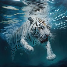 White Tiger Swimming Underwater. Generative AI. 