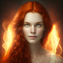 Beautiful Woman With Fire Red Hair Isolated Generative Ai