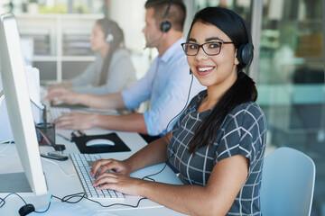 Sticker - Resolving client issues with confidence. Portrait of a happy and confident young woman working in a call center.