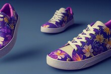 Spring Floral Ornate Sport Shoes. Generative AI