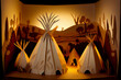 Paper are diorama of Indigenous teepees. Generative AI.