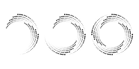 set of halftone dots in circle form. segmented circle. geometric art. circular shape. trendy design 