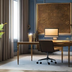 Wall Mural - 12. A home office with a desk and a comfortable chair1, Generative AI