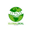 © AsepDjadjat - Global hand shake logo vector design. Suitable for business, handshake symbol and technology