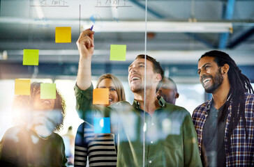 Poster - When productivity is a group activity. Shot of colleagues having a brainstorming session with sticky notes at work.