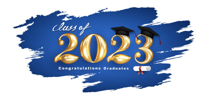 Class of 2023 Vector text for graduation gold design, congratulation event, T-shirt, party, high school or college graduate. Lettering for greeting, invitation card
