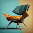 Isolated Vintage Style Illustration of a Designer Mid-Century Modern Chair. Retro 50s, 60s, 70s Armchair. 