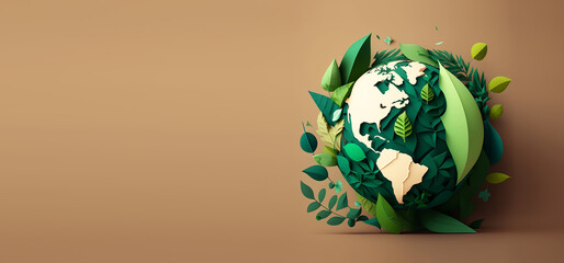 green world paper cute style with copy space, earth day banner and world environment day concept. ge