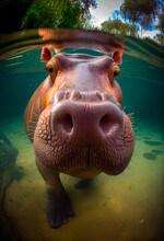 A Cute Superb  Hippopotamus Taking Selfie Highly Detailed Close Up Generative AI Digital Illustration Part#040323