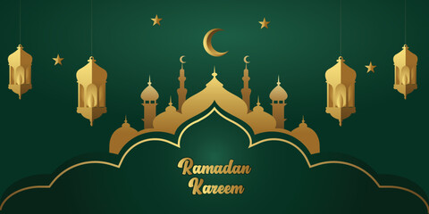 luxury background of ramadan kareem. islamic wallpaper with mosque, lantern, star, moon element gold