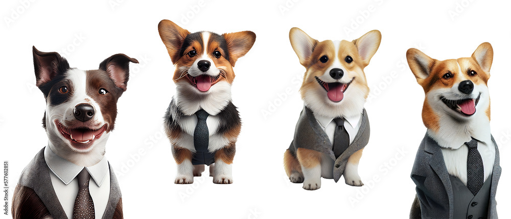 Cute dog smiling and wearing a suit isolated on white background, image ...
