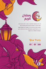 Poster - Red and yellow leaves for ramadan kareem template in hand drawn design