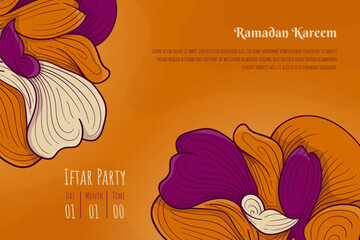 Wall Mural - Ramadan kareem template design with different flower color in hand drawn design