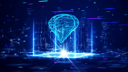 Aufkleber - Smart brain concept or artificial intelligence(AI). abstract processing chip computer system big data analysis. background of machine learning and future cyber technology innovation. 3D rendering