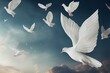canvas print picture - White dove flying painting - a symbol of peace and hope created with generative AI