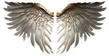 Golden White Angel Wings Render 3D Feather Bird Wings Isolated On White Background Generated By Ai