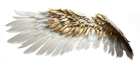 Golden White angel wings render 3D feather bird wings isolated on white background Generated by Ai