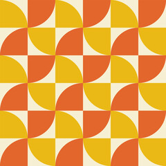 Wall Mural - Retro geometric aesthetic seamless pattern. Modern floral vector background with abstract simple shapes. Yellow and orange colors