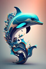 Wall Mural - Cool, Epic, Artistic, Beautiful, and Unique Illustration of dolphin Animal Cinematic Adventure: Abstract 3D Background with Majestic Wildlife and Futuristic Design (generative AI)