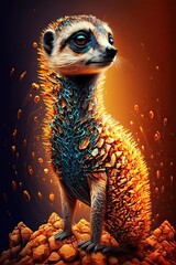 Wall Mural - Cool, Epic, Artistic, Beautiful, and Unique Illustration of Meerkat Animal Cinematic Adventure: Abstract Background with Majestic Wildlife and Futuristic Design (generative AI)